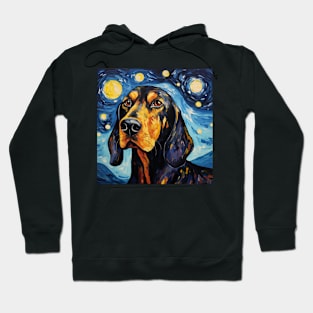 Black and Tan Coonhound Painted in Starry Night style Hoodie